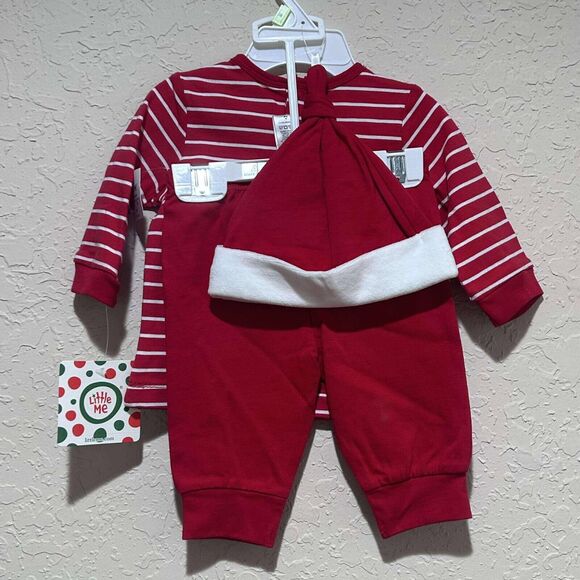 NEW Little Me Boys 3 Months "My First Christmas" Santa Joggers 3 Pc Set With Hat - Picture 6 of 15